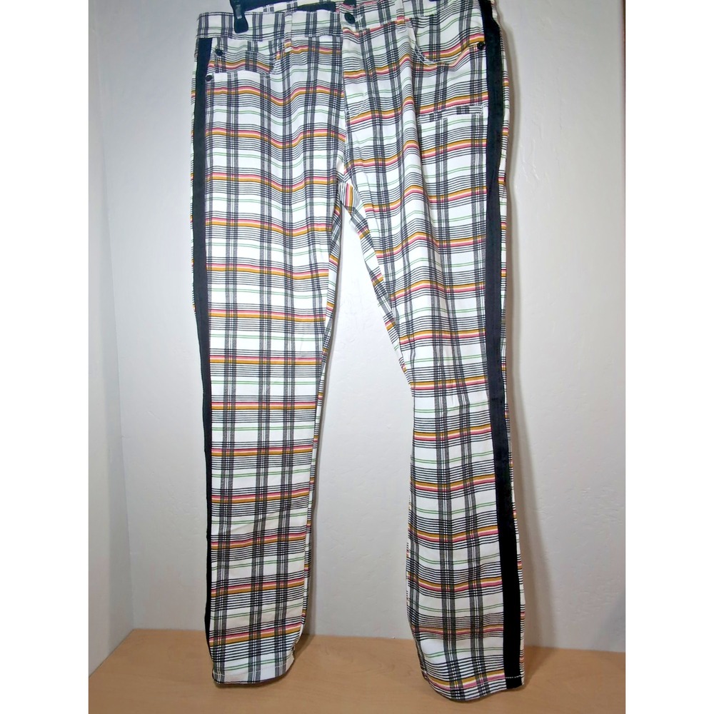 Decibel Plaid Men's 38x32 Jeans White & Multicolor Plaid Skinny Stretch